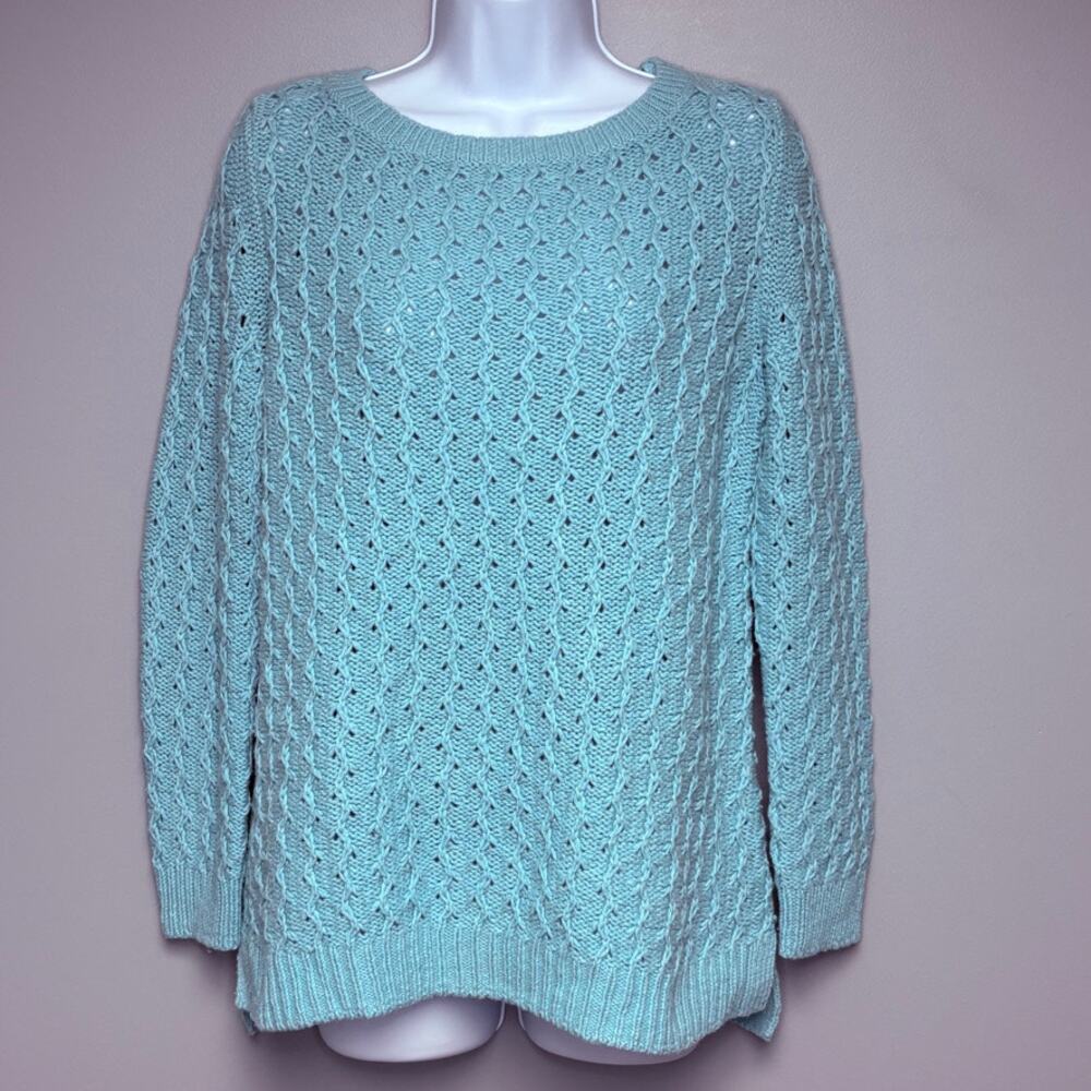 Talbots Aqua Blue‎ Cozy Cable Knit Sweater Womens Sz M Petite